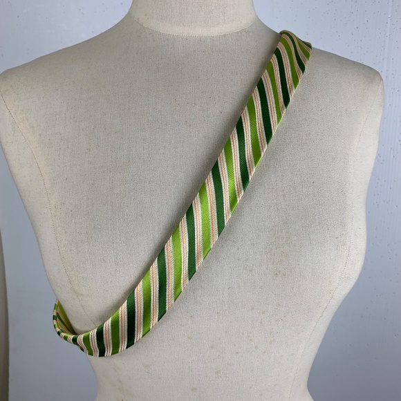J Crew Silk Fabric Belt M L Green Pink Diagonal Stripes D Ring Slide Excellent - Picture 2 of 11